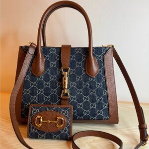 Gucci Blue and Brown Satchel Bag and Wallet